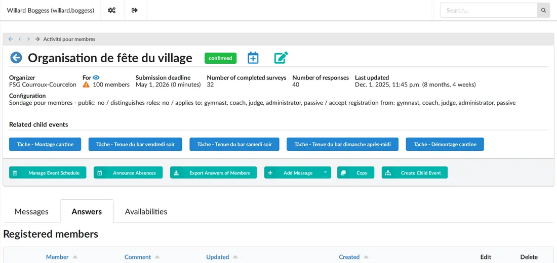 Sign-ups to an event