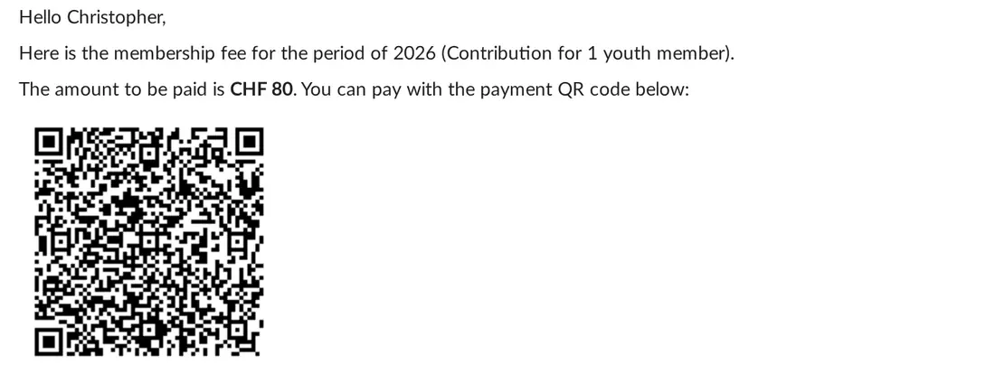 A membership fee invoice with its Swiss QR payment slip