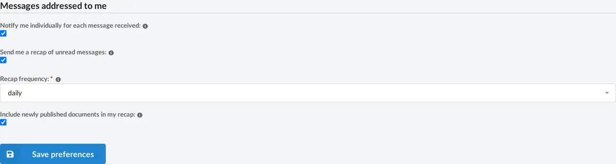 Notification preferences of a member