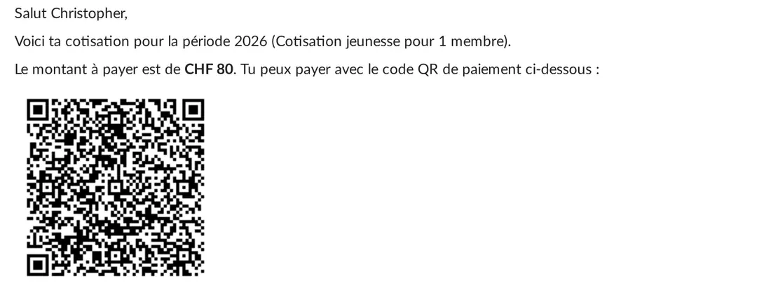 Une facture de cotisation avec son QR de paiement suisse